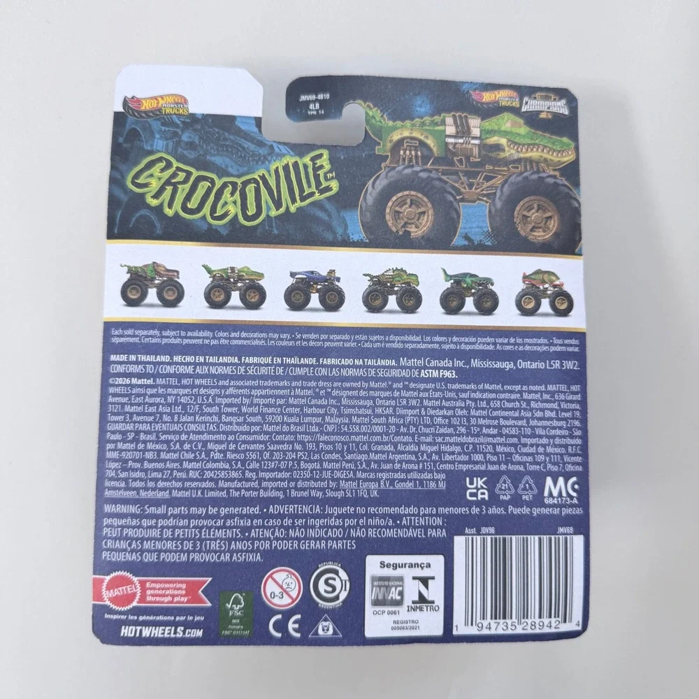 Hot Wheels Monster Trucks Trophy Champions Crocovile Green Gold JDV96 1:64 Scale